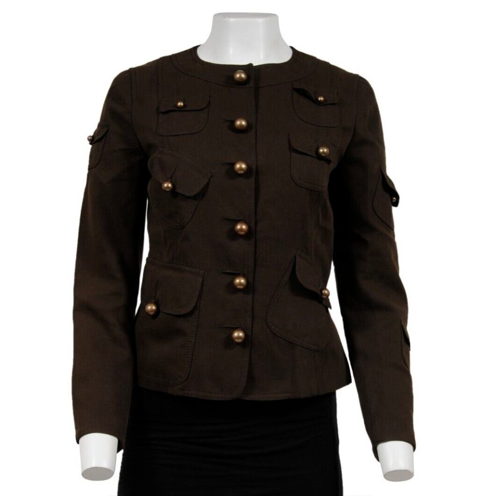 Moschino Womens Vintage Military Jacket US 8 IT 42 Brown Gold Brown Cotton Wool